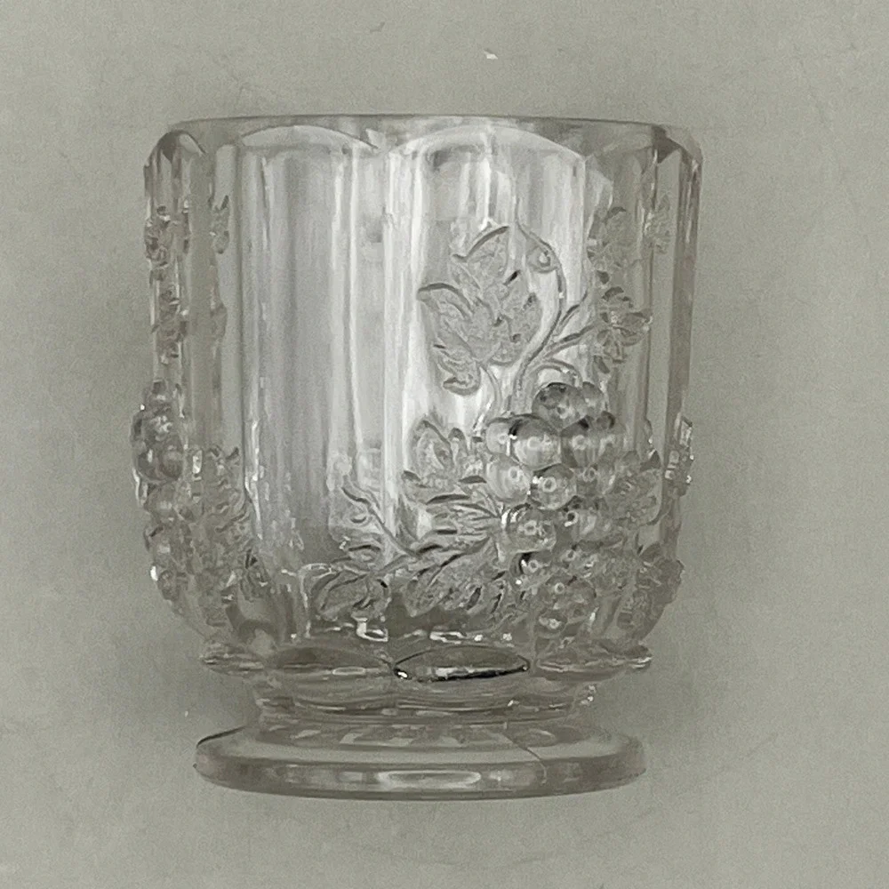 Vtg Clear Pressed Glass Raised Grape Cluster Toothpick Holder Pedestal 2.25